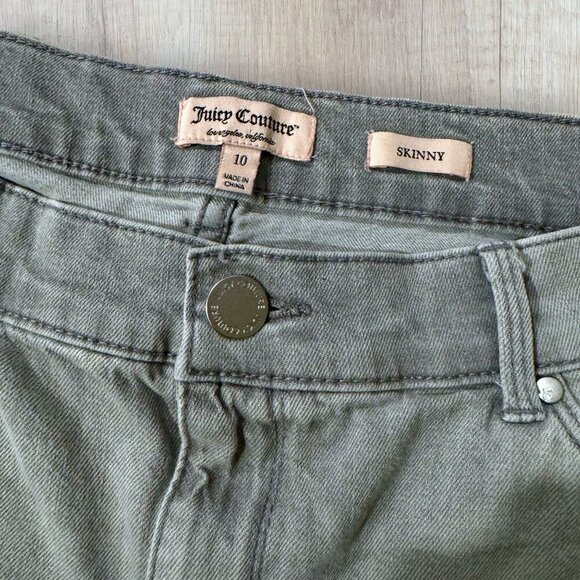 JUICY COUTURE Gray Flaunt It Distressed Sequin Mid Rise Skinny Denim Jeans 10 - Picture 4 of 6